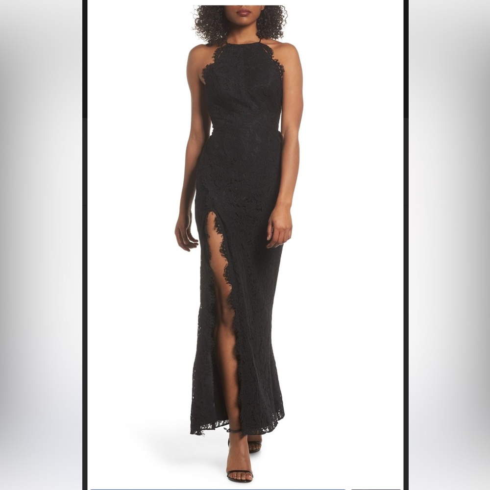 FAME & PARTNERS Black Dragon Eyes Lace Column Gown 2 XS NWT